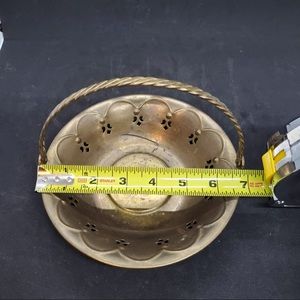 VINTAGE Pierced Brass Pedestal Basket with Handle,Brass Planter or Trinket